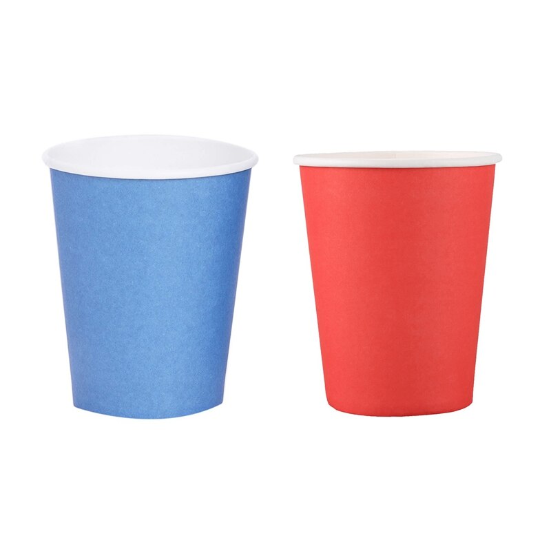 40 Pcs Paper Cups (9Oz) - Plain Solid Colours Birthday Party Tableware Catering, 20 Pcs Blue & 20 Pcs Red